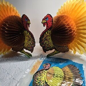 Vintage Beistle Turkey Honeycomb Thanksgiving Fall Harvest Decoration Multicolor